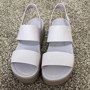 CROCS Purple and Tan Platform Sandals